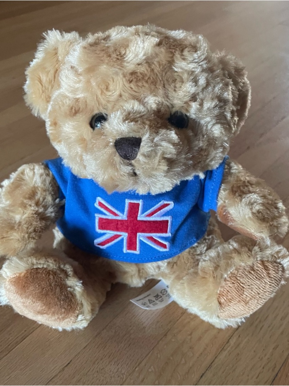 SMITH Brown Teddy Bear with Blue Shirt and Red Flag Detail